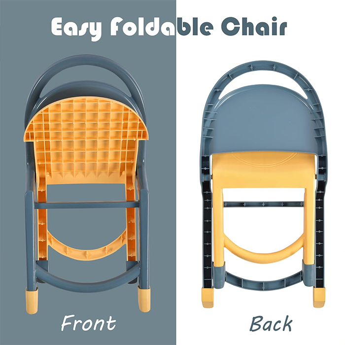 Easy foldable kids chair front and back view showing compact storage design Qatar