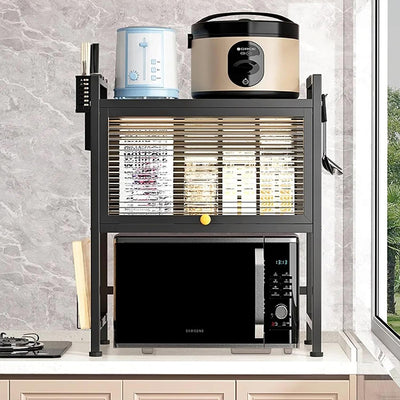 Microwave oven rack countertop organizer with microwave oven shelf and spice rack by Homesouq Qatar