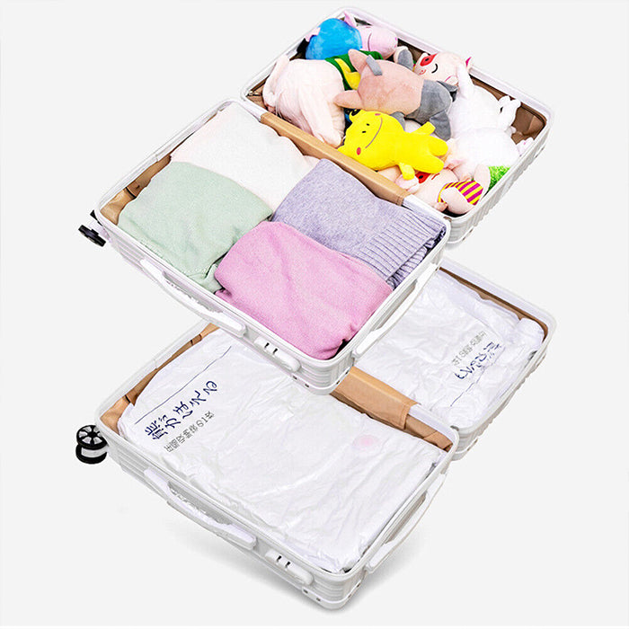 Space Saving Vacuum Seal Bags, Clothes Storage Compressed Reusable Organizer Bags easy to store