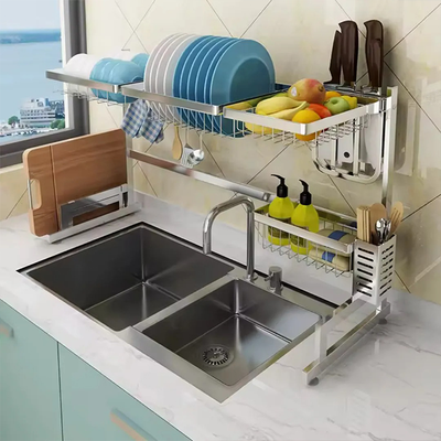 Adjustable over sink kitchen rack with baskets and soap holder for compact kitchens Qatar