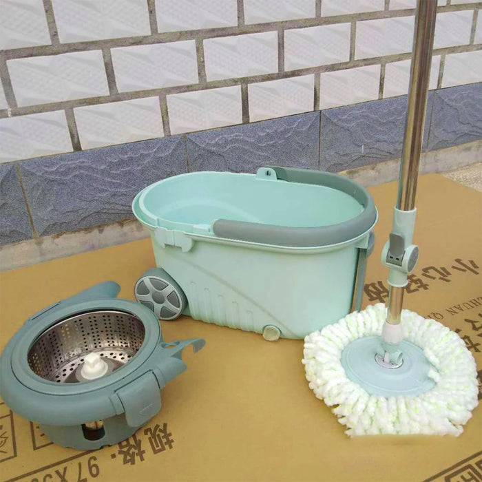 Spin Mop Bucket Set | Stainless Steel Basket Home Cleaner| Microfiber Absorbent Mop Heads Durable