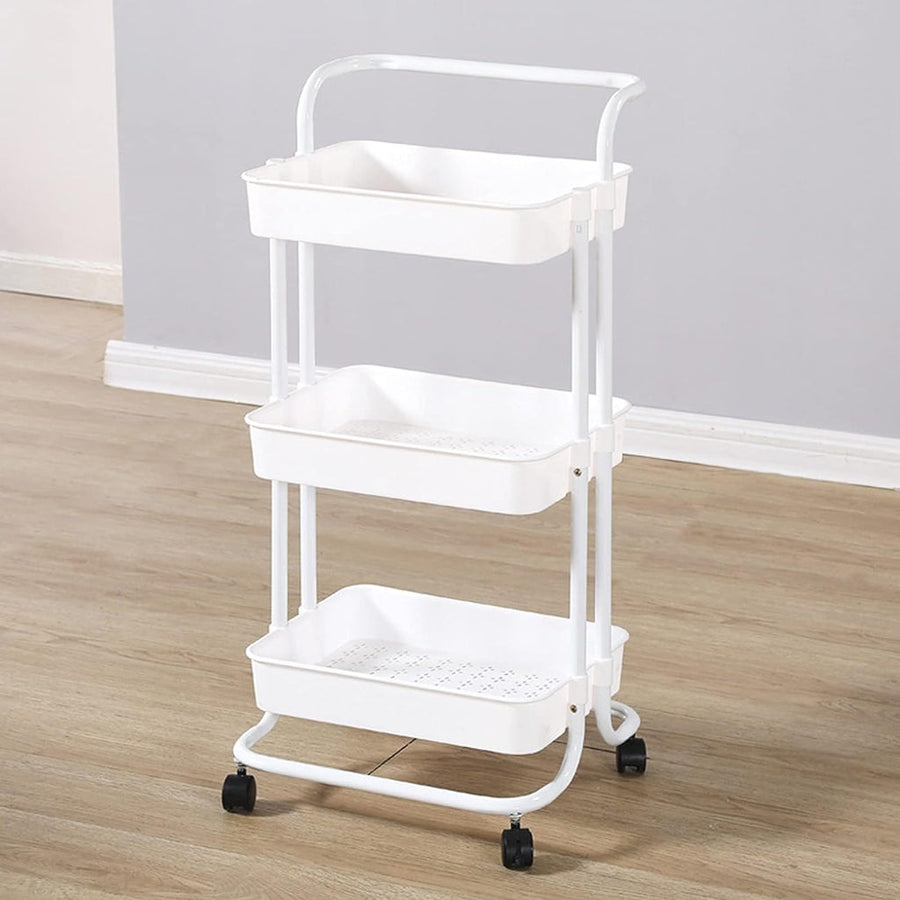 Stackable Basket Rack with Three Tiers for Kitchen and Pantry Storage on a Trolley Cart Organiser