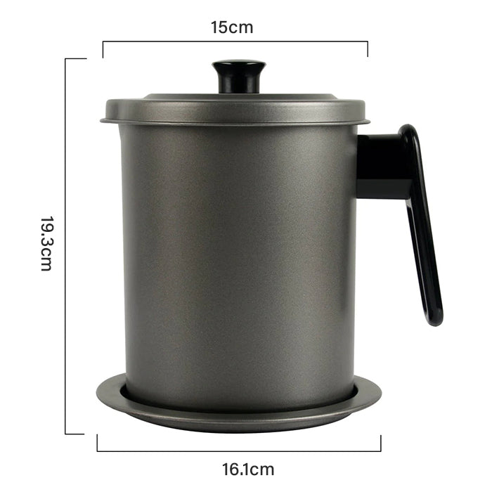 Oil Filter Stainless Steel Oil Strainer Pot Grease Can with Lid Filter Residue 1.7L Oil, Storage Container with Removable Filter Anti-Scalding Handheld dimensions