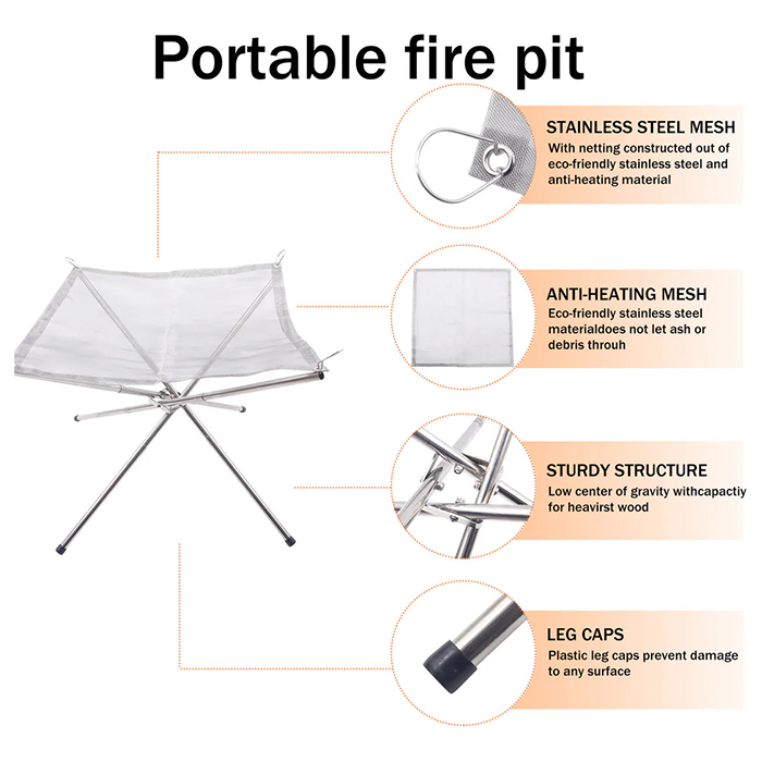 Stainless Steel Fire Pit with Carry Bag - Folding Camping Fire Stand Rack for Outdoor Cooking, Picnic, Garden dimensions