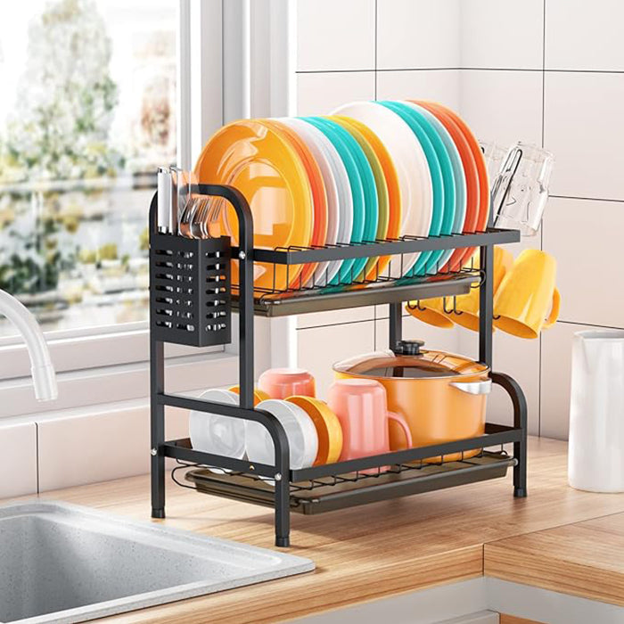 Stainless Steel Kitchen Dish Drying Rack with Drain Tray space efficient design