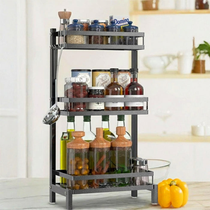 Stainless Steel Spice Rack, Kitchen Storage Countertop Organizer, Storage Basket with Cutlery Holder Grey