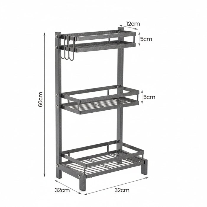 Stainless Steel Spice Rack, Kitchen Storage Countertop Organizer, Storage Basket with Cutlery Holder Grey dimensions