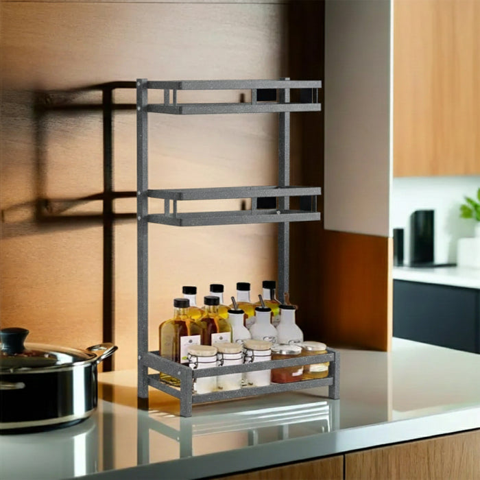 Stainless Steel Spice Rack, Kitchen Storage Countertop Organizer, Storage Basket with Cutlery Holder Grey durable