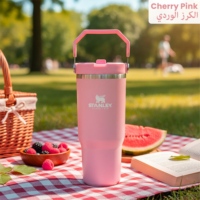 Stanley IceFlow Flip Straw Tumbler with Handle 30 oz | Twist On Lid and Flip Up Straw Cherry pink