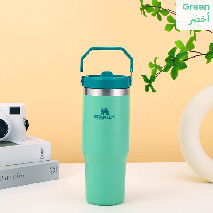 Stanley IceFlow Flip Straw Tumbler with Handle 30 oz | Twist On Lid and Flip Up Straw Green