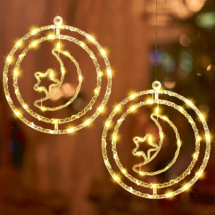 Star Moon Ramadan Window Lights- Eid Ramadan Decoration Lights for Indoor Outdoor Window Patio Bedroom Holiday Party Decor
