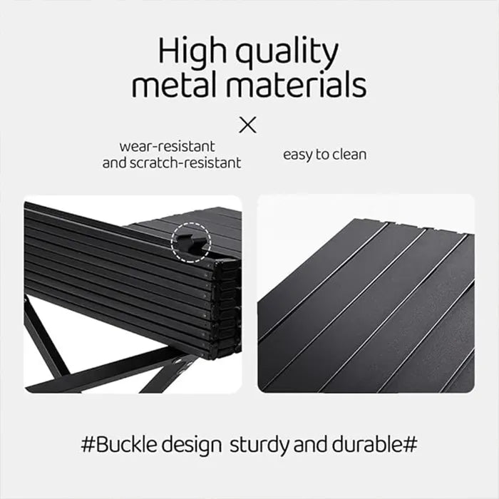 Folding table with high quality metal surface and durable buckle design close view Homesouq Qatar