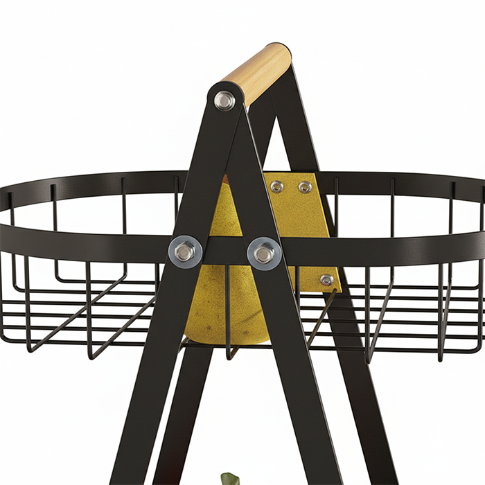 sturdy metal frame and handle detail of storage basket rack in kitchen Homesouq Qatar