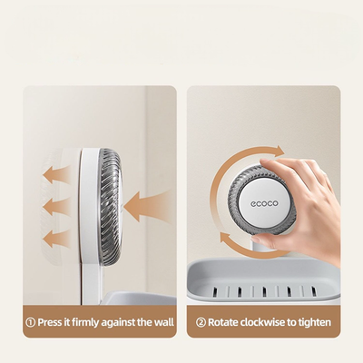 Close-up of ecoco suction cup soap holder showing press and rotate locking mechanism Qatar