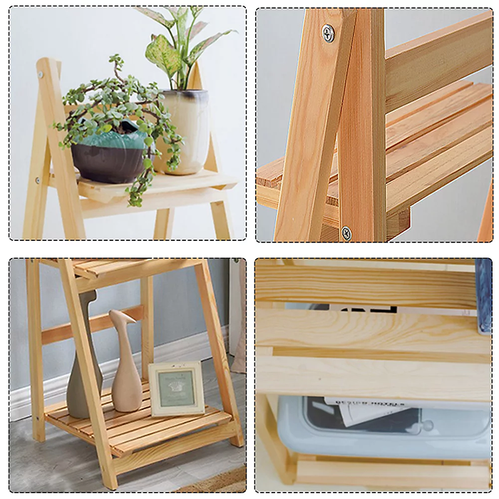 Indoor plant stand wooden ladder design with sturdy shelves for plant pots and decor, Homesouq Qatar