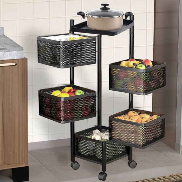 Stylish Homesouq Qatar kitchen rotating storage rack, multi-layer rotatable rack cart storage with wheels