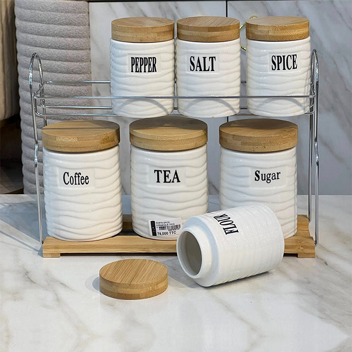 Ceramic jar with lid displayed on kitchen countertop for everyday food storage and organization Qatar