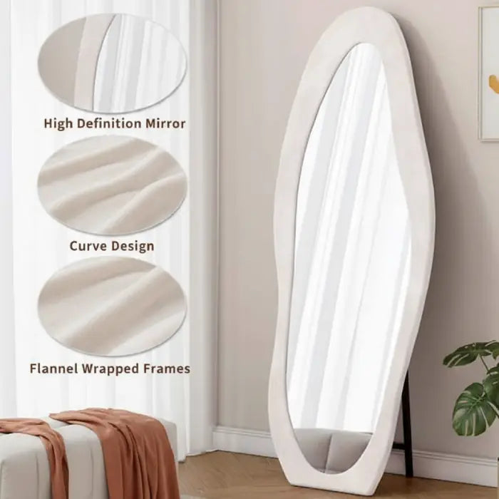 High definition curved long mirror with flannel wrapped frame in bedroom long mirror Homesouq Qatar