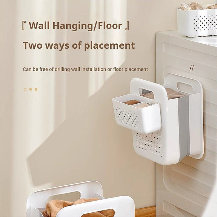 Minimal bedroom laundry basket featuring small wall mounted design from Homesouq Qatar