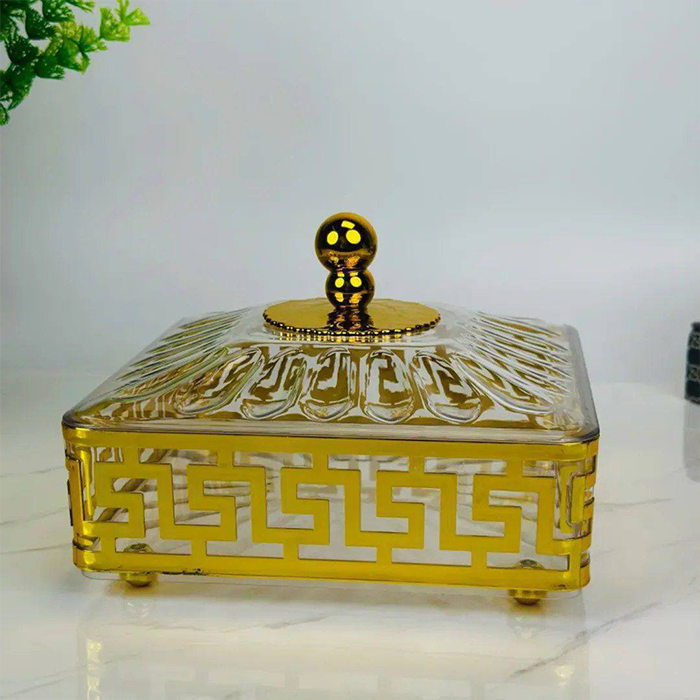 Golden framed square storage box showing side design and sturdy construction Qatar