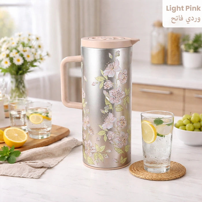 Light pink vacuum flask with lemon water setup in modern kitchen Homesouq Qatar