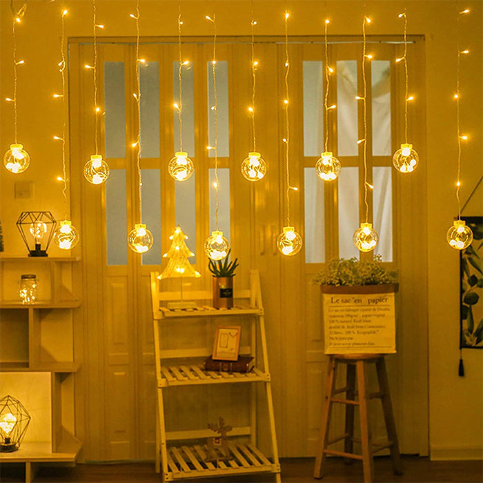 Warm LED string lights curtain creating elegant home decor ambience for living room and bedroom Qatar
