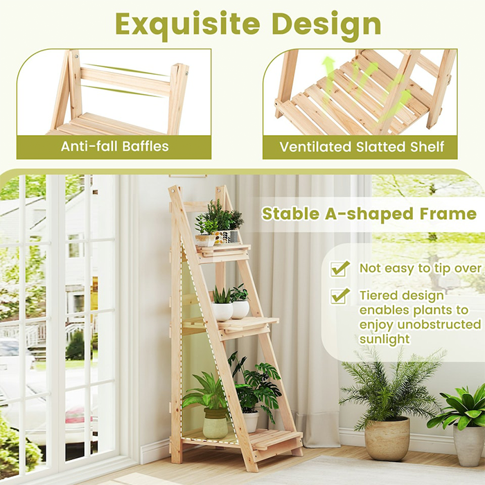 Stable A shaped indoor plant stand with anti fall baffles and ventilated shelves for safe plant display Qatar