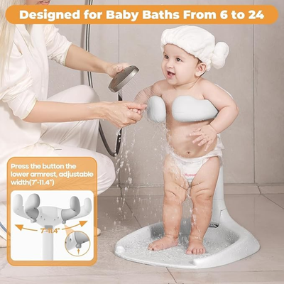 Baby bath stand shower stand supporting infant bath during safe baby bath time with adjustable armrests Qatar