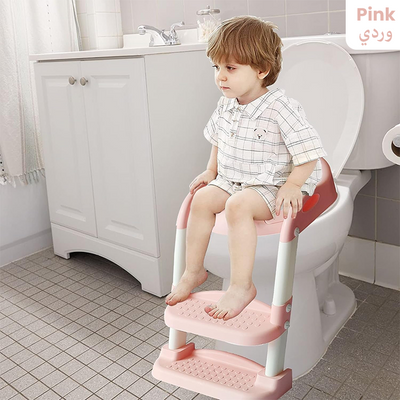 Toilet Potty Trainer Seat with Step and Ladder, Comfortable Seat, Anti‐Slip Ladder Pads pink
