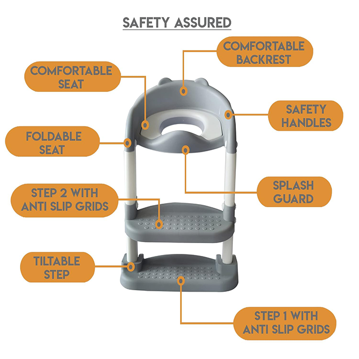 Toilet Pottya Triner Seat with Step and Ladder, Comfortable Seat, Anti‐Slip Ladder Pads safety assured