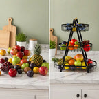 Cluttered vs organized kitchen counter using 3-tier fruit and vegetable basket organizer in Homesouq Qatar