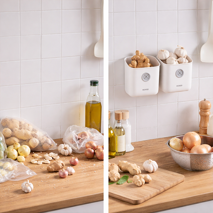 Nail free wall mounted storage box before and after bathroom setup space saving Homesouq Qatar