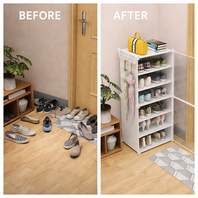 Shoe cabinet shoe rack before and after entryway organization with dustproof door storage solution Qatar