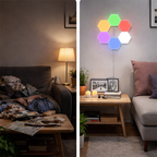 Before and after room lighting setup using remote hexagon LED wall light 3 set modern wall decor Homesouq Qatar