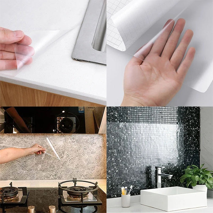 Transparent Kitchen Oil Proof Self Adhesive Wallpaper, Clear Glossy Film Covering 