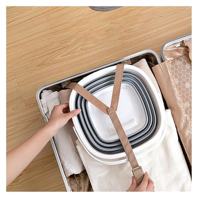Collapsible camping bucket packed inside luggage for travel camping Qatar