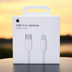 Close-up of Apple Lightning cable connector with USB-C end for reliable charging cable use Qatar