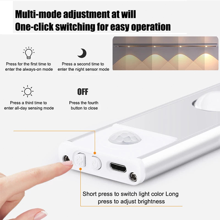USB Rechargeable LED Motion Sensor Cabinet Light - Upgrade Under Cabinet Light Dimmable Light one click switching