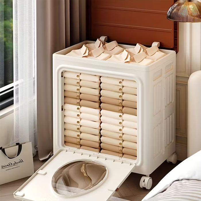 Space-Saving Clothes Storage Box with Lid and Rolling Wheels