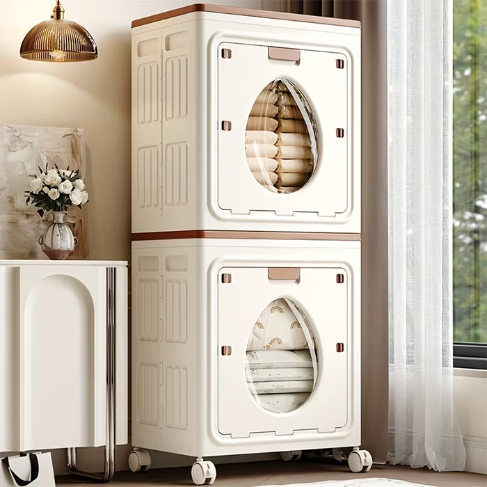 Space-Saving Clothes Storage Box with Lid and Rolling Wheels