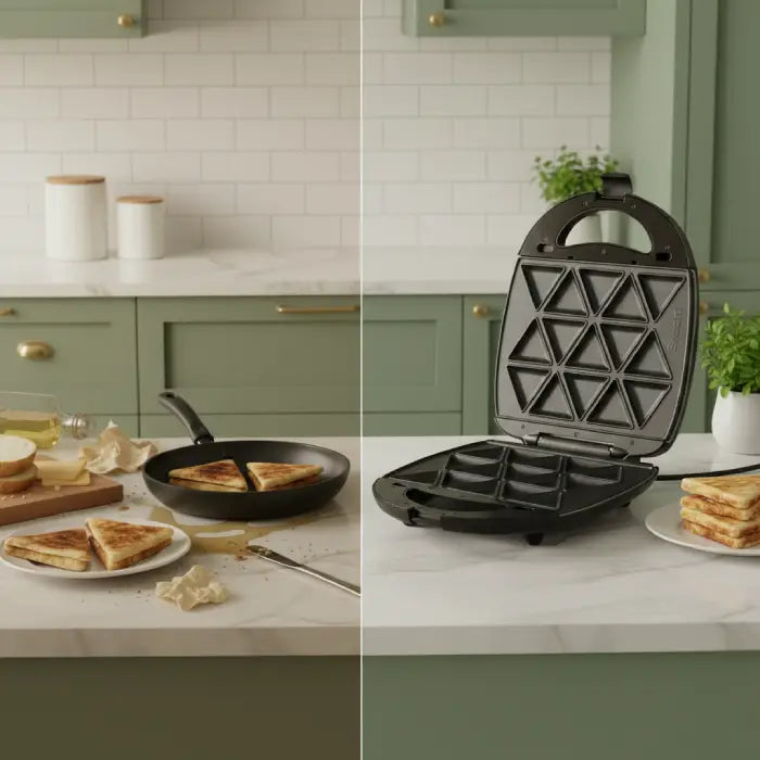 Saachi kitchen appliance snacks maker comparison cooking sandwiches in pan vs multi snack maker Homesouq Qatar