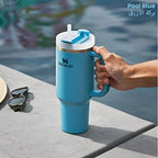 Vacuum Insulated Tumbler with Lid and Straw for Water, Iced Tea or Coffee, Pool blue