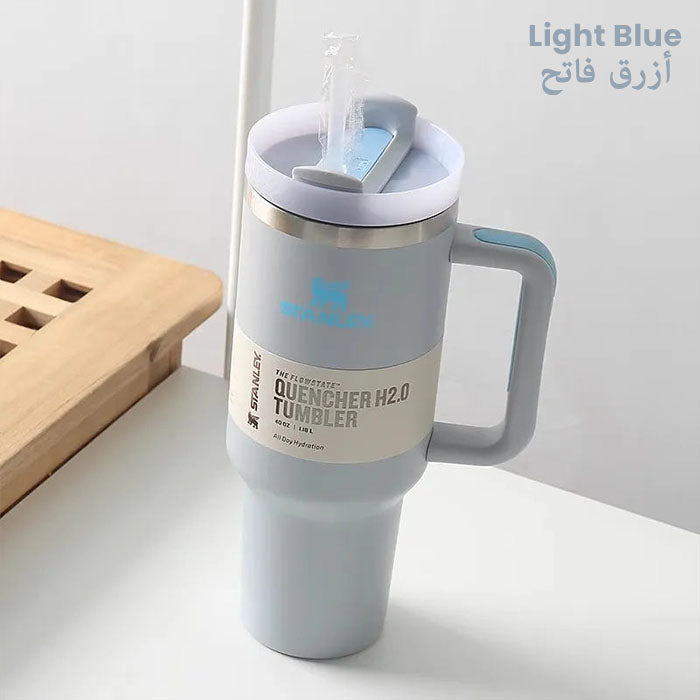 Vacuum Insulated Tumbler with Lid and Straw for Water, Iced Tea or Coffee, Smoothie light blue