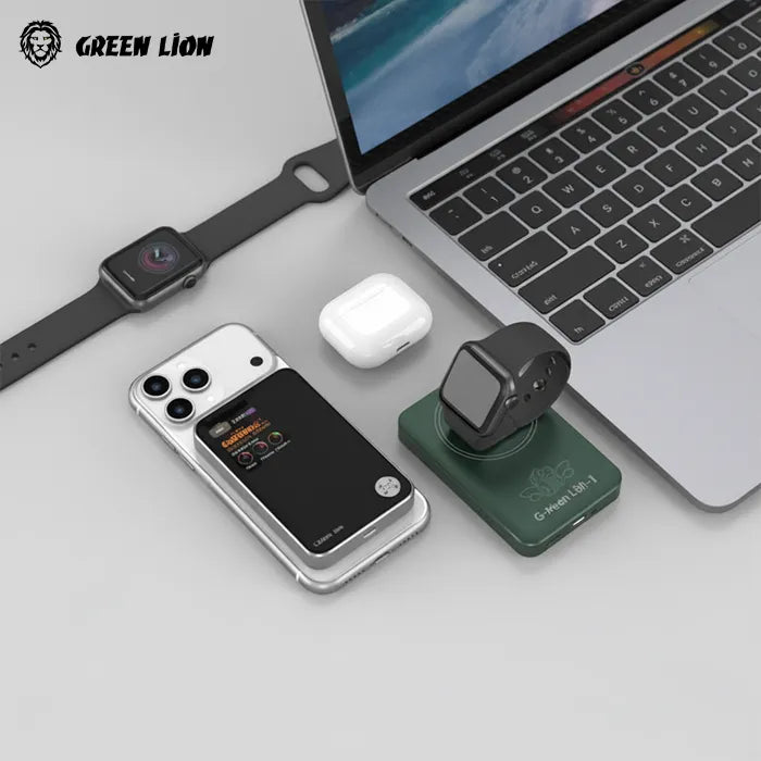 power bank setup with smartphone laptop and smartwatch showing real usage Homesouq Qatar