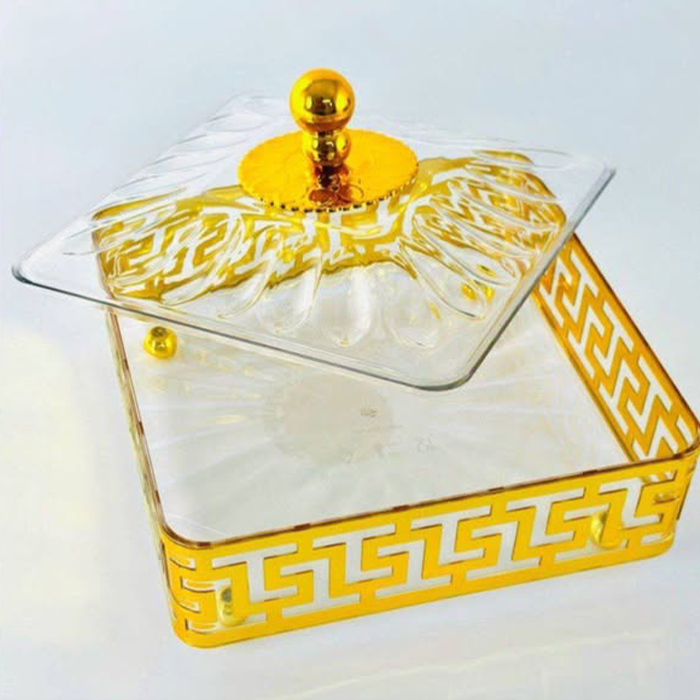 Empty decorative square storage box with glass lid opened for easy access Qatar