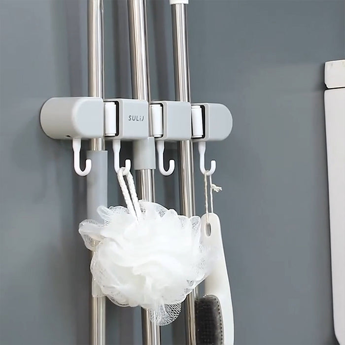 Wall-Mounted Mop Clip Hook Punch-Free Mop Rack Space-Saving Design