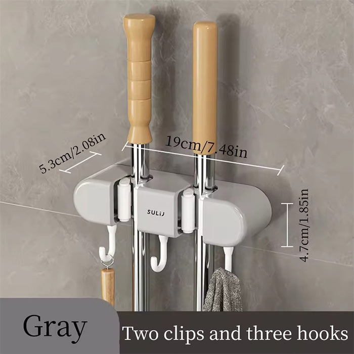 Wall-Mounted Mop Clip Hook Punch-Free Mop Rack Space-Saving Design Dimensions