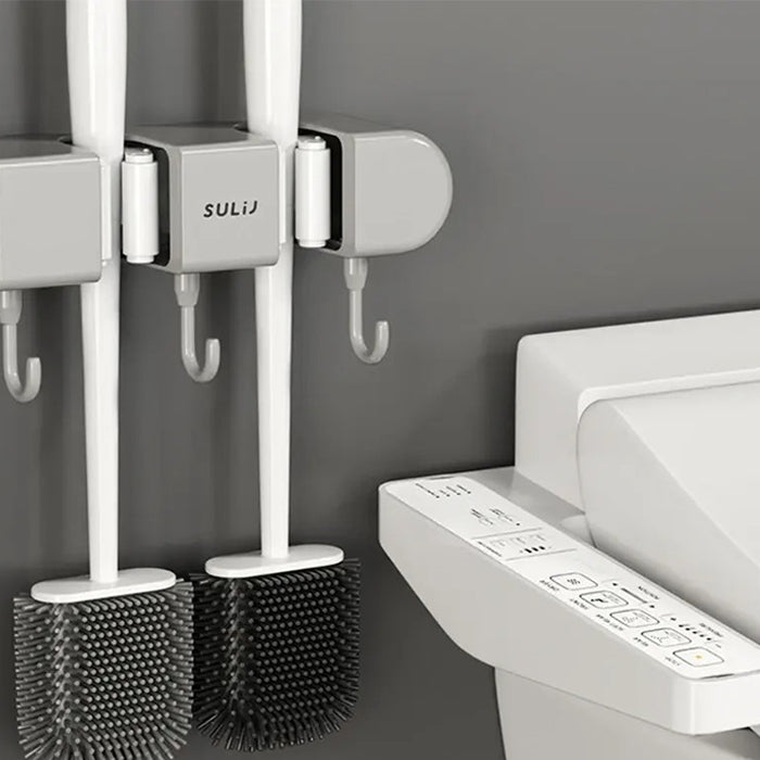 Wall- Mounted Mop Clip Hook Punch-Free Mop Rack Storage Broomstick Brush Mount Organizer durable 3 hooks Qatar