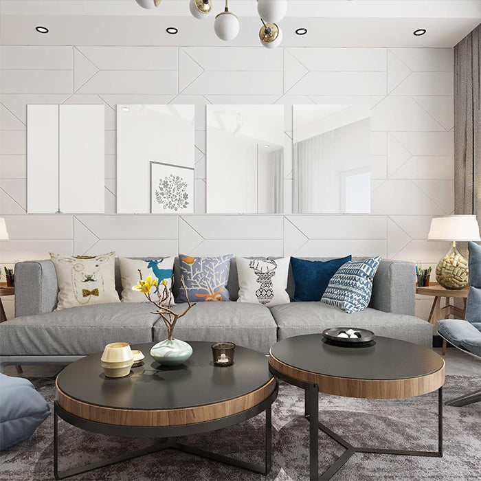 Wall Mirror Tile Self Adhesive Glass Mirror Frameless High Clear Mirror Tile HD Reflection with Protection