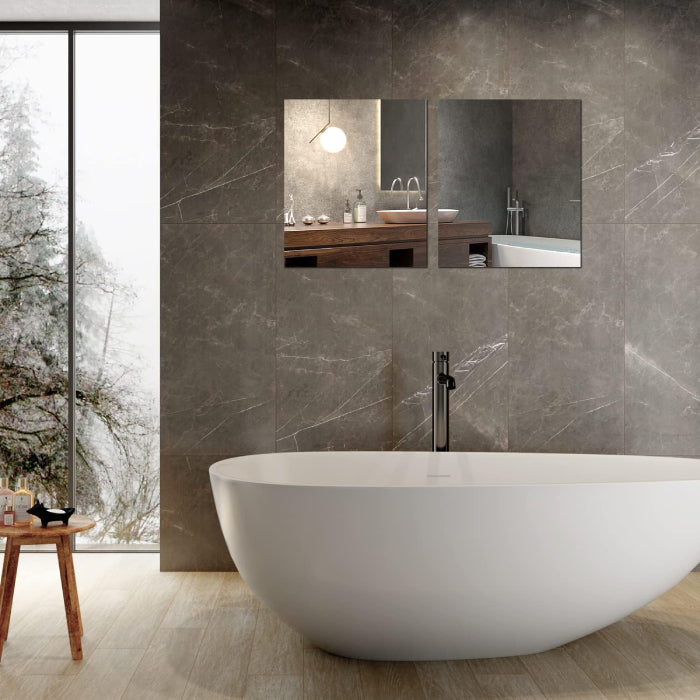 Wall Mirror Tile Self Adhesive Glass Mirror Frameless High Clear Mirror Tile Ultra Flexibility 